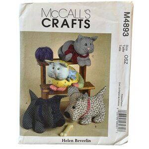 McCalls Crafts Pattern M4893 Cat & Dog Plush Toys Sewing Pattern Size OSZ